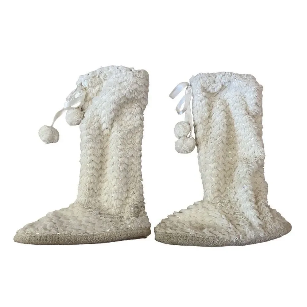 Sequin Sweater Boots Faux Fur Winter Slippers House Shoes